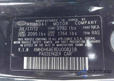 2013 Hyundai Elantra Gs из США, поврежденный, VIN KMHDH6AE8DU008218